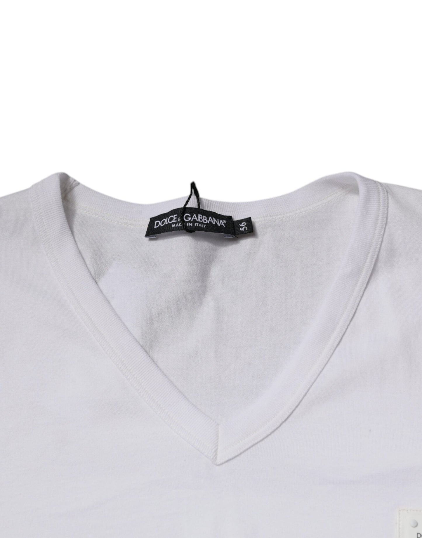 Dolce & Gabbana White Logo V-neck Short Sleeve T-shirt - IT56 | XXL