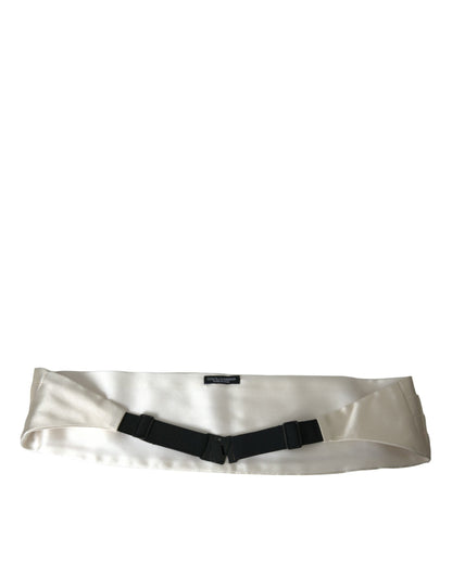 Dolce & Gabbana White Men Wide Waist Silk Belt Cummerbund - IT48 | M