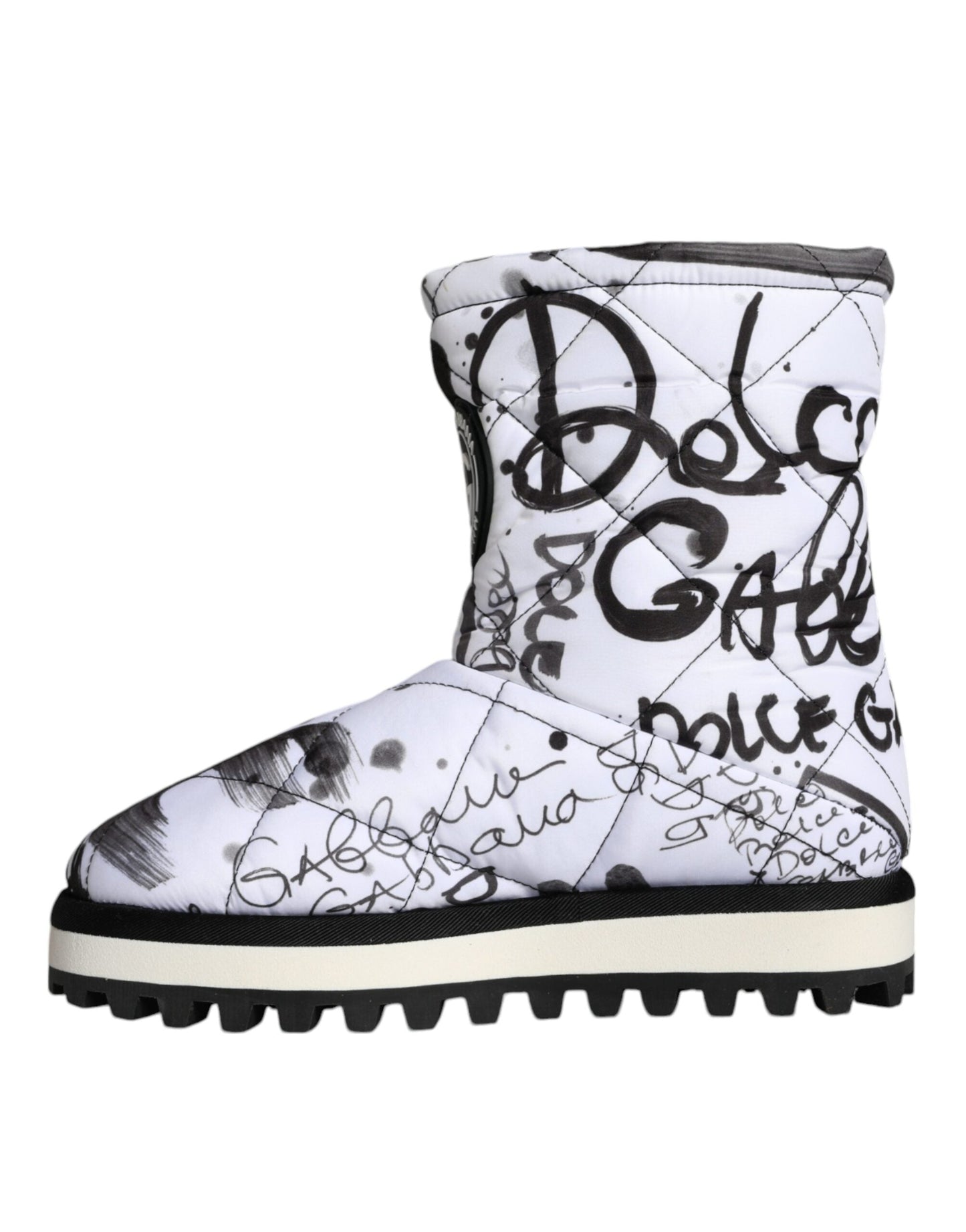 Dolce & Gabbana White Padded Logo Print Mid Calf Boots Shoes - EU37/US6.5