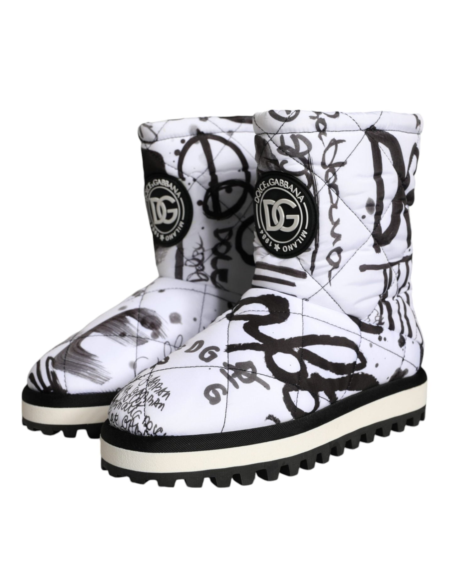 Dolce & Gabbana White Padded Logo Print Mid Calf Boots Shoes - EU37/US6.5