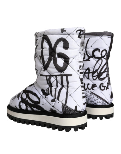 Dolce & Gabbana White Padded Logo Print Mid Calf Boots Shoes - EU37/US6.5