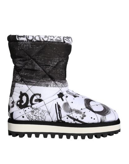 Dolce & Gabbana White Padded Logo Print Mid Calf Boots Shoes - EU37/US6.5