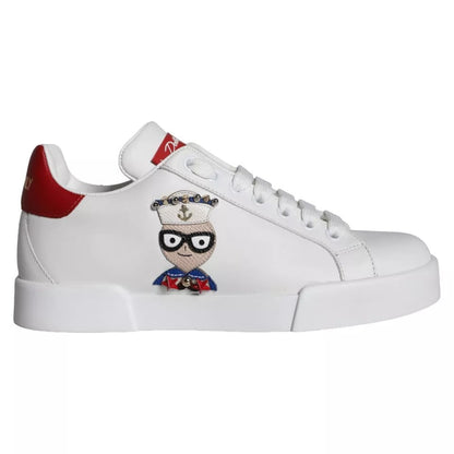 Dolce & Gabbana White Patch Calfskin Nappa Portofino Sneakers Shoes - EU35/US4.5