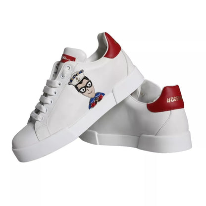 Dolce & Gabbana White Patch Calfskin Nappa Portofino Sneakers Shoes - EU35/US4.5