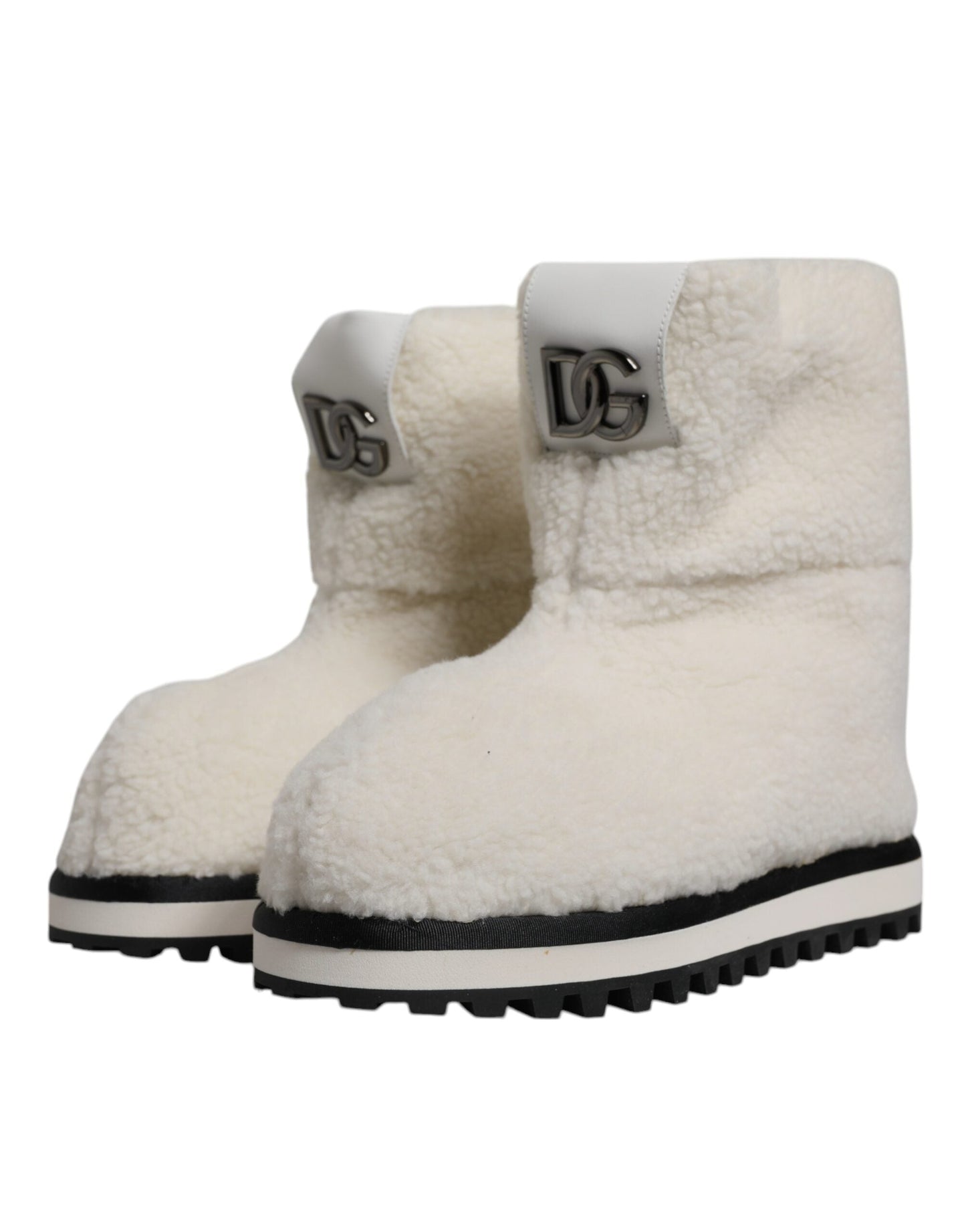 Dolce & Gabbana White Plush Logo Padded Mid Calf Boots Shoes - EU44/US11