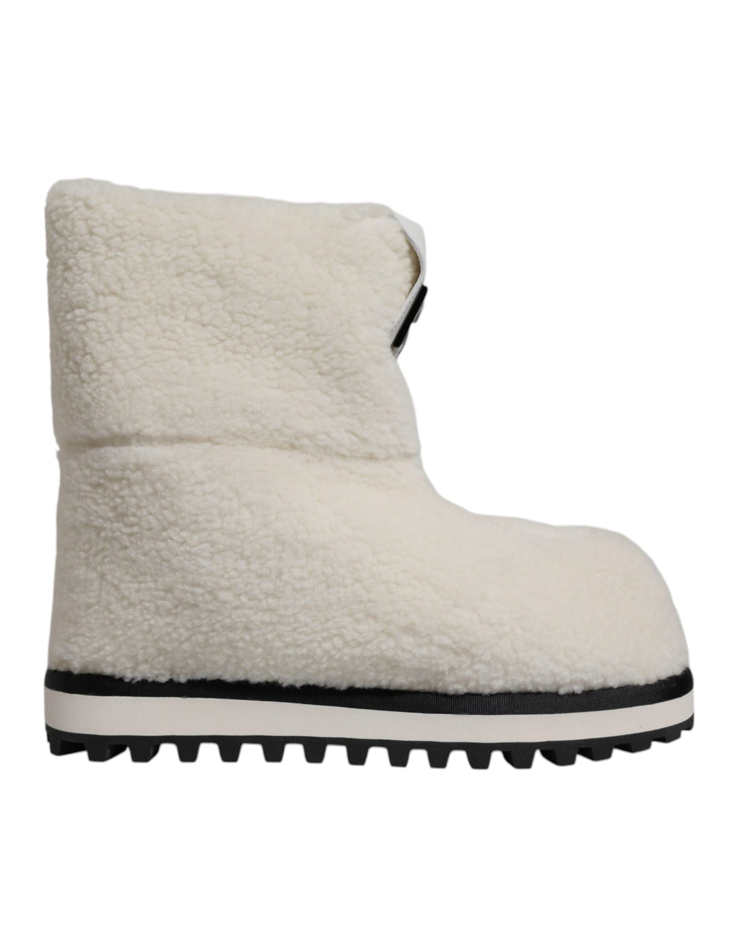 Dolce & Gabbana White Plush Logo Padded Mid Calf Boots Shoes - EU44/US11