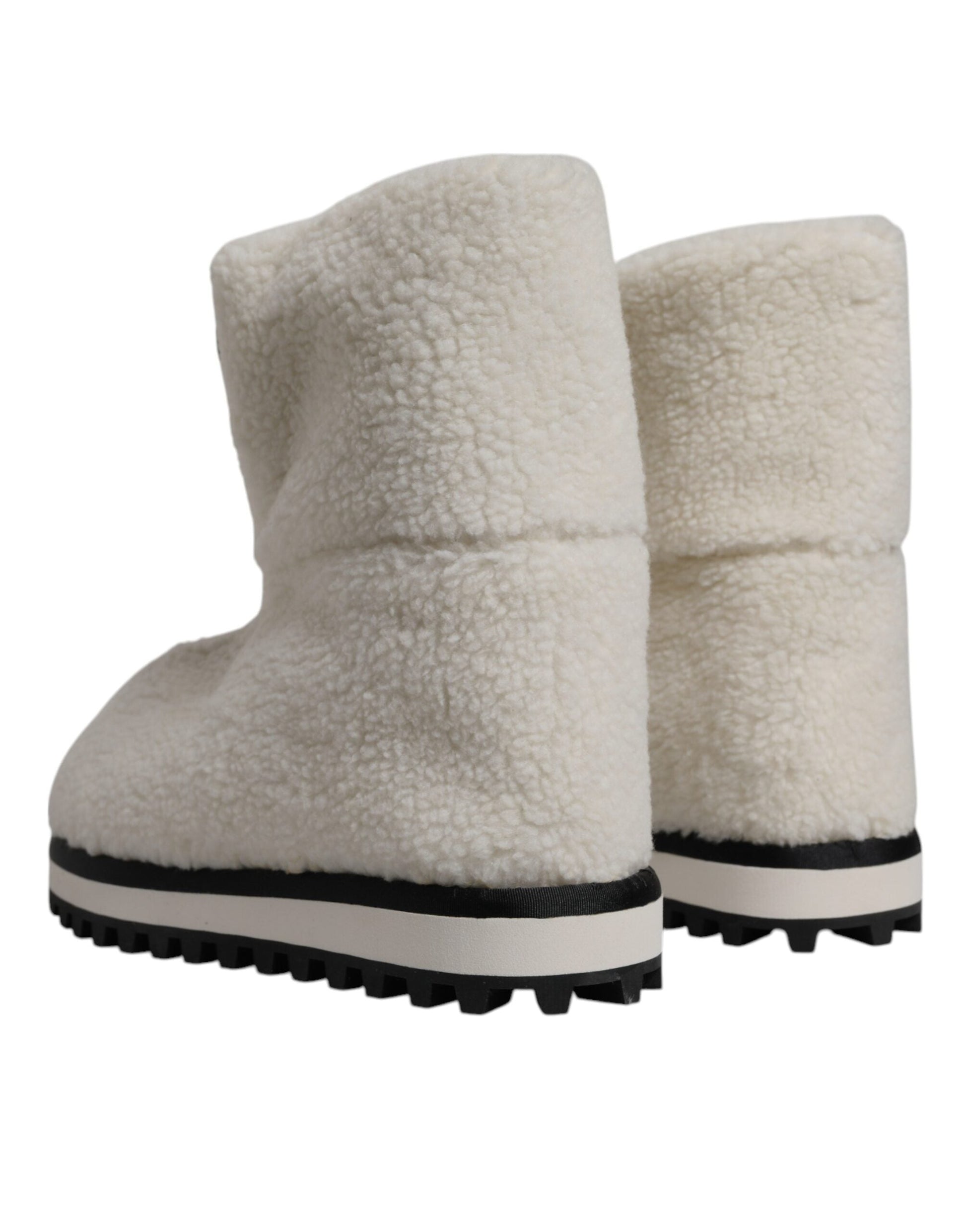 Dolce & Gabbana White Plush Logo Padded Mid Calf Boots Shoes - EU44/US11