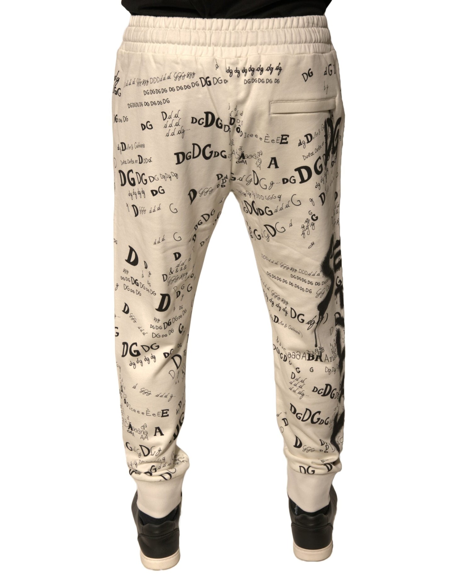 Dolce & Gabbana White Printed Cotton Jogger Sweatpants Pants