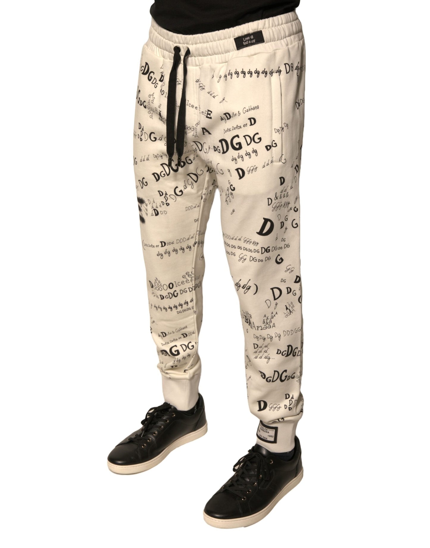 Dolce & Gabbana White Printed Cotton Jogger Sweatpants Pants