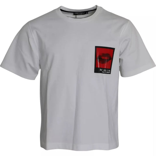 Dolce & Gabbana White Red Lips Print Cotton Men T-shirt - IT46 | S