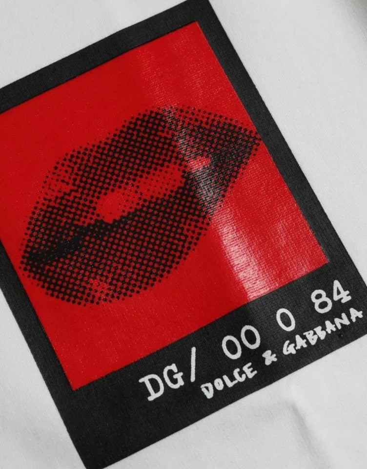 Dolce & Gabbana White Red Lips Print Cotton Men T-shirt - IT46 | S