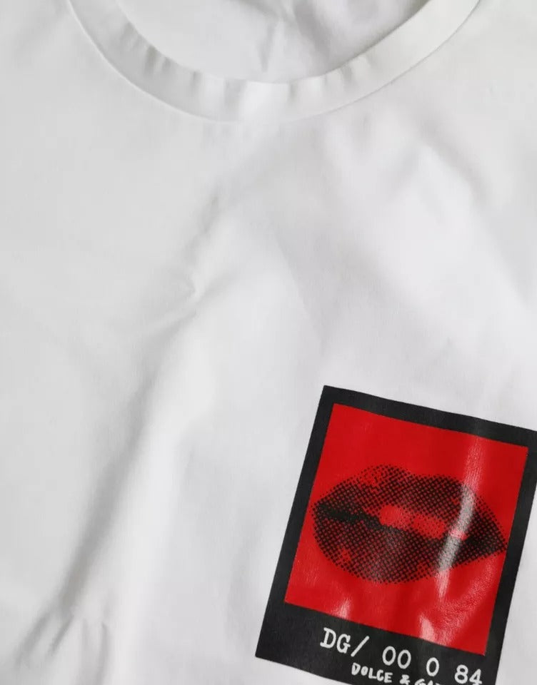 Dolce & Gabbana White Red Lips Print Cotton Men T-shirt - IT46 | S