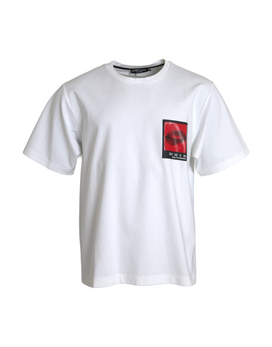 Dolce & Gabbana White Red Lips Print Cotton Men T-shirt - IT50 | L