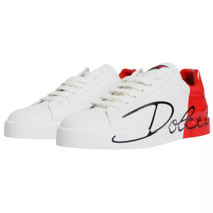 Dolce & Gabbana White Red Portofino Low Top Sneakers Shoes - EU44/US11