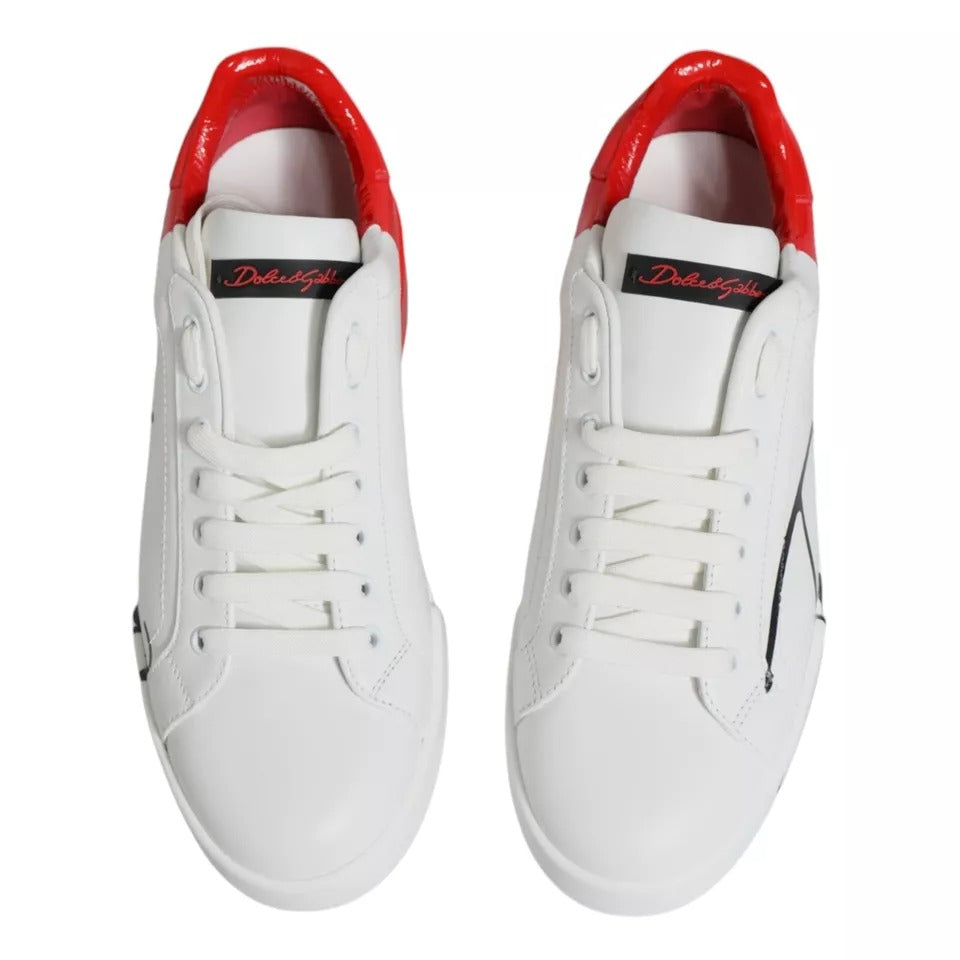 Dolce & Gabbana White Red Portofino Low Top Sneakers Shoes - EU44/US11