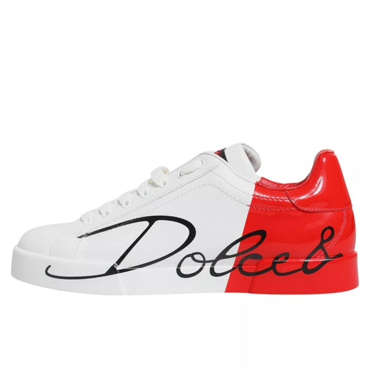 Dolce & Gabbana White Red Portofino Low Top Sneakers Shoes - EU44/US11