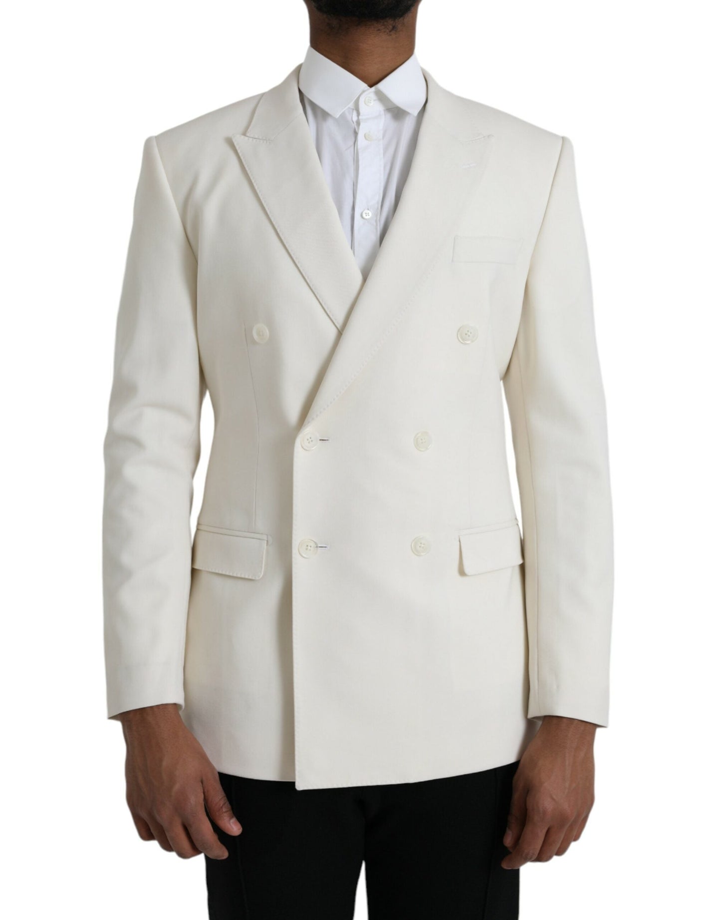 Dolce & Gabbana White Wool MARTINI Double Breasted Blazer - IT50 | L