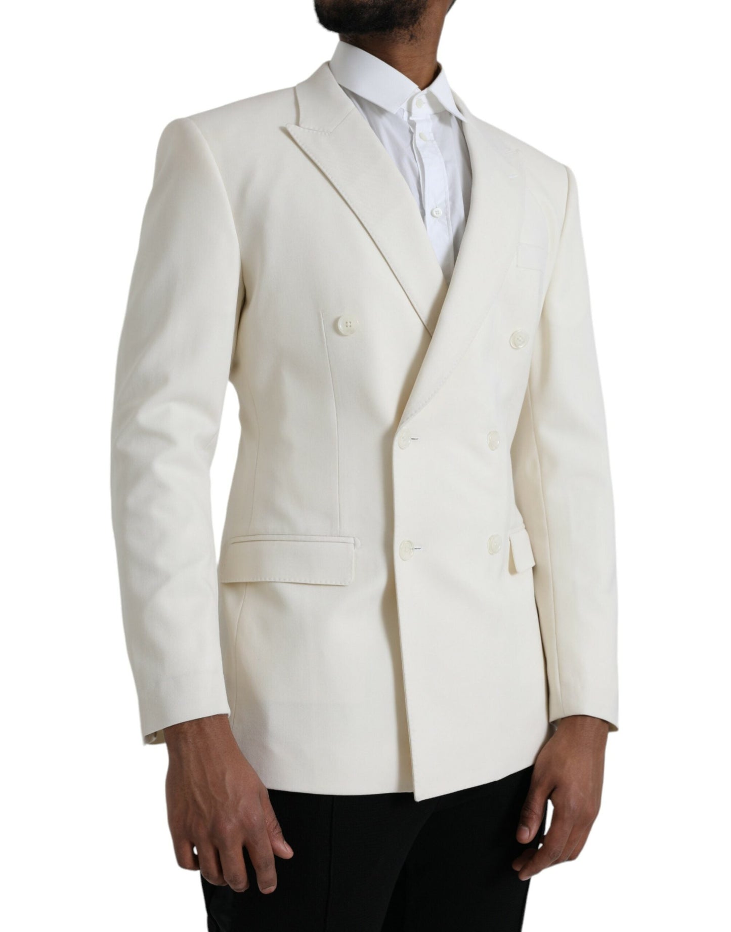 Dolce & Gabbana White Wool MARTINI Double Breasted Blazer - IT50 | L