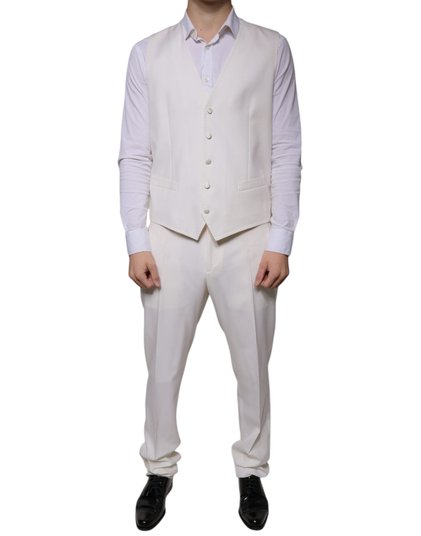 Dolce & Gabbana White Wool Silk 3 Piece SlimFit Formal Suit - IT52 | XL