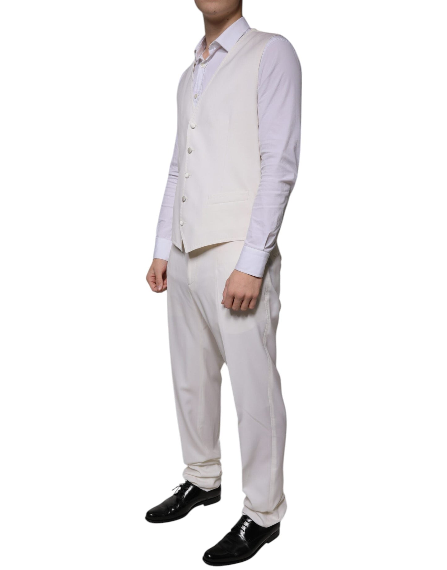 Dolce & Gabbana White Wool Silk 3 Piece SlimFit Formal Suit - IT52 | XL