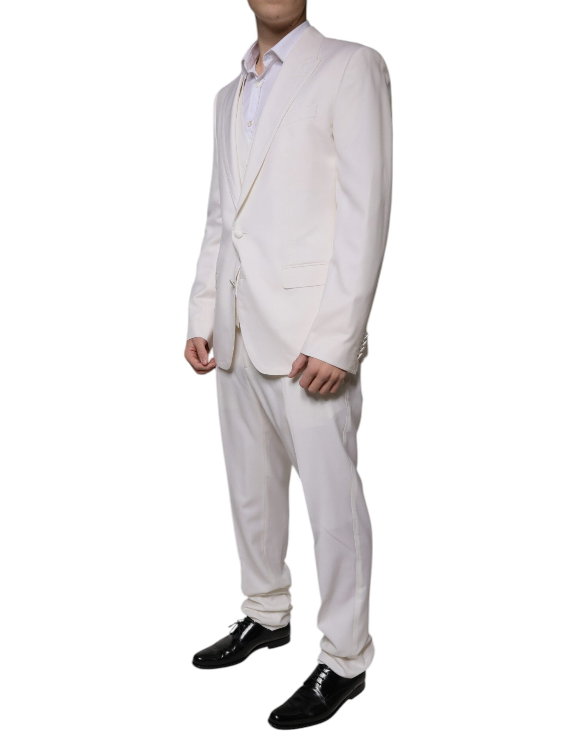 Dolce & Gabbana White Wool Silk 3 Piece SlimFit Formal Suit - IT52 | XL