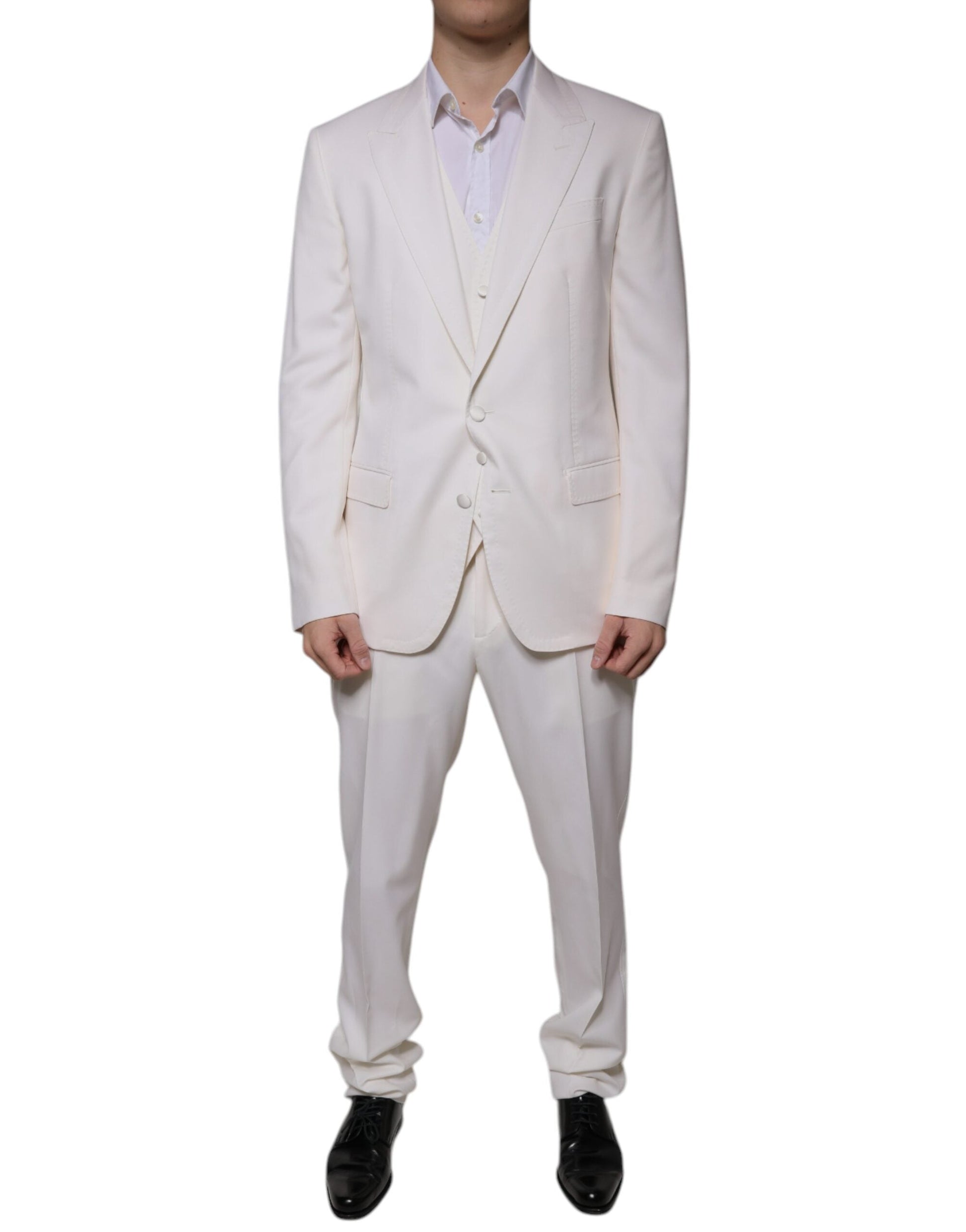 Dolce & Gabbana White Wool Silk 3 Piece SlimFit Formal Suit - IT52 | XL