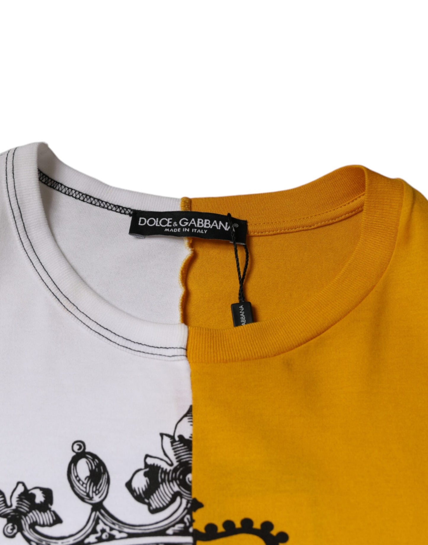 Dolce & Gabbana White Yellow Logo Print Short Sleeve T-shirt - IT50 | L