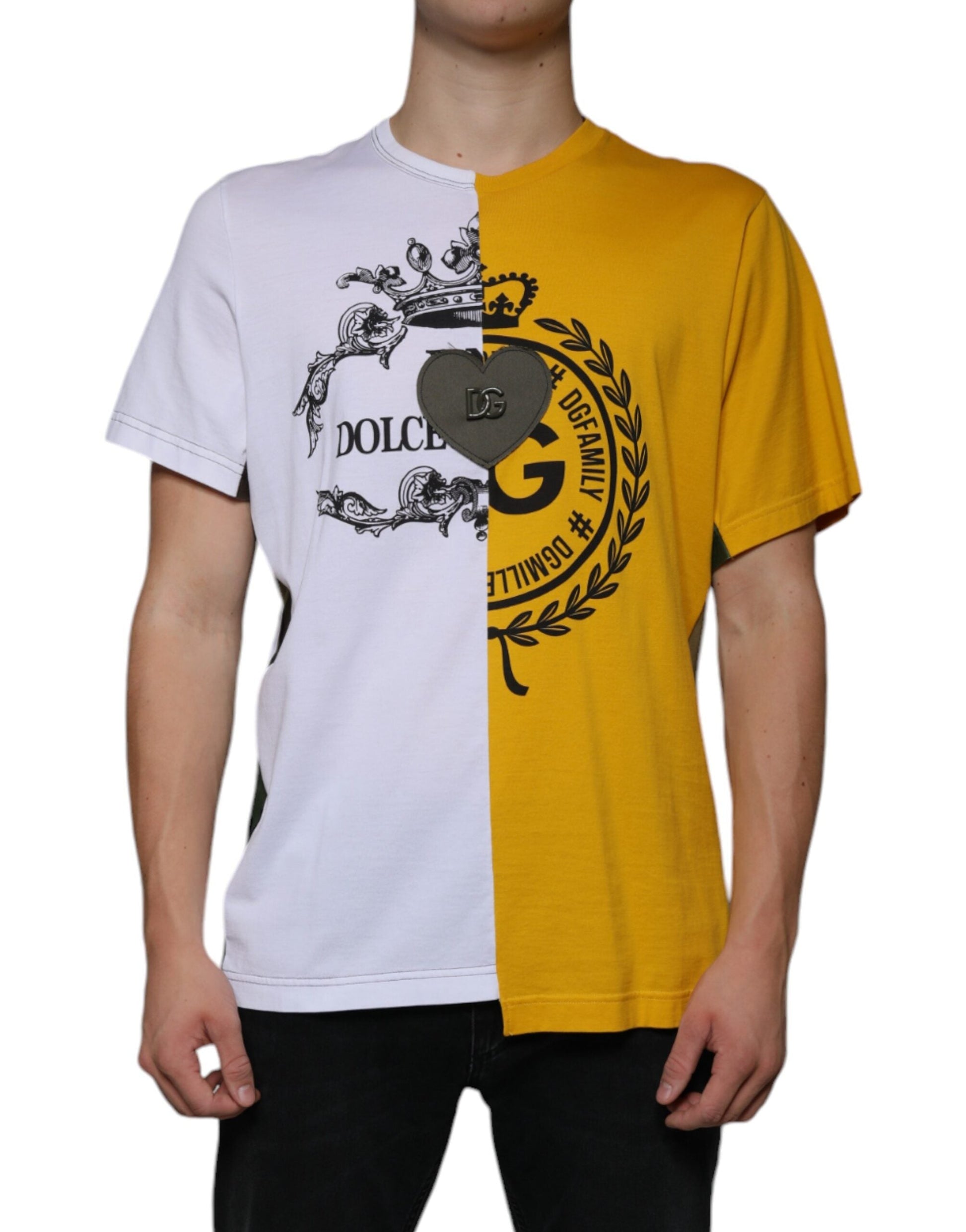 Dolce & Gabbana White Yellow Logo Print Short Sleeve T-shirt - IT50 | L