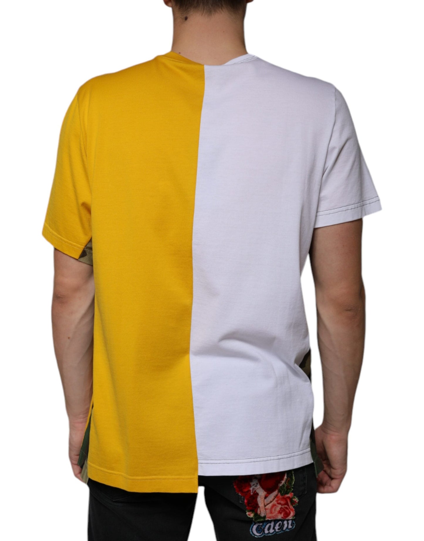 Dolce & Gabbana White Yellow Logo Print Short Sleeve T-shirt - IT50 | L