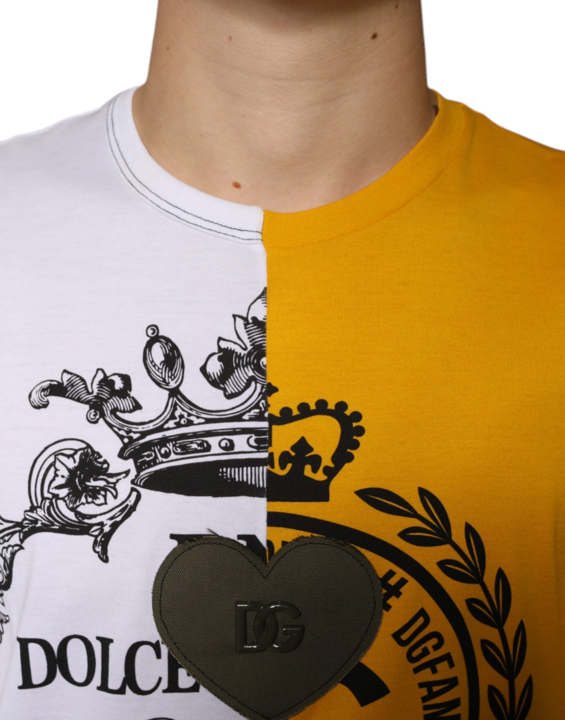 Dolce & Gabbana White Yellow Logo Print Short Sleeve T-shirt - IT50 | L