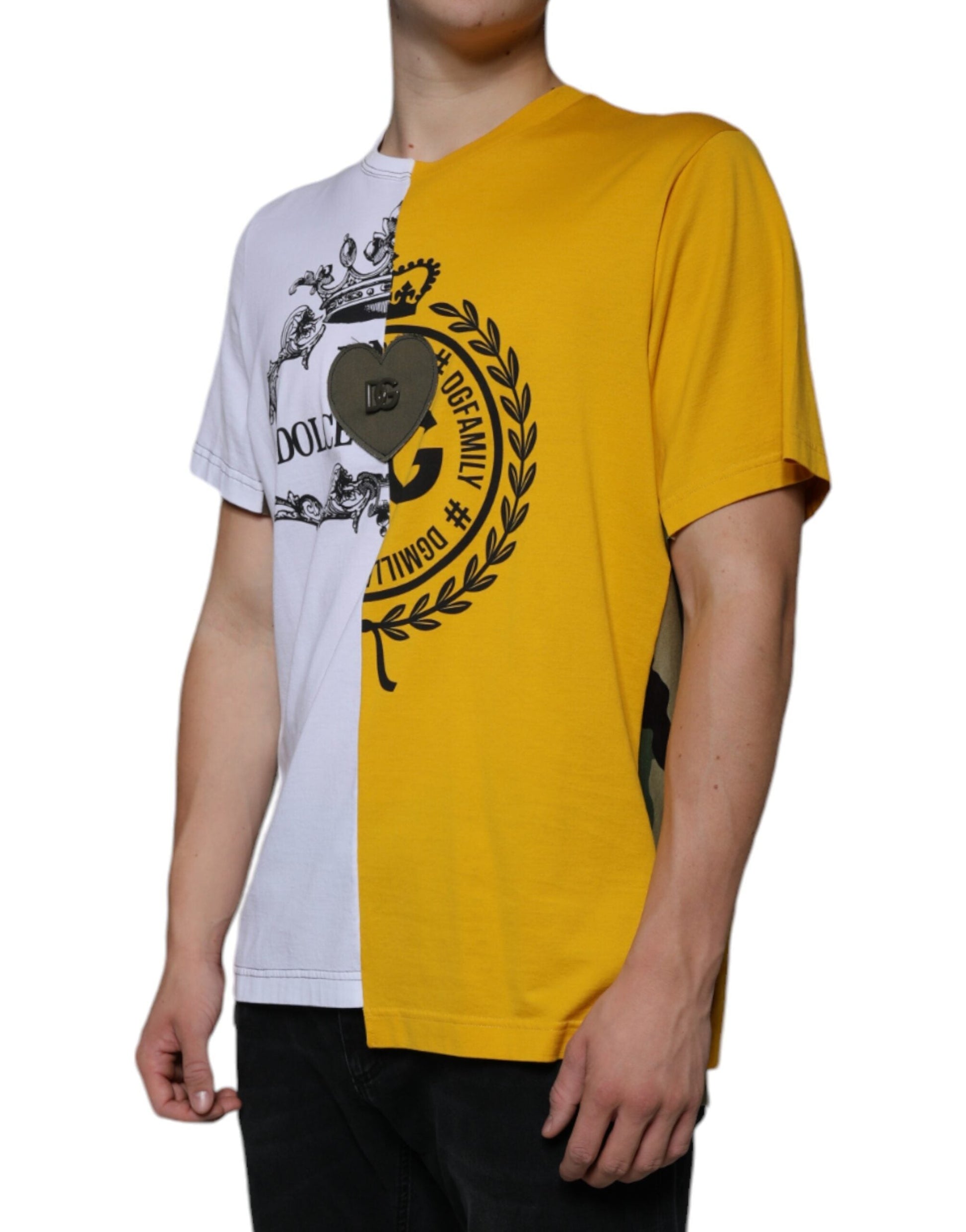 Dolce & Gabbana White Yellow Logo Print Short Sleeve T-shirt - IT50 | L