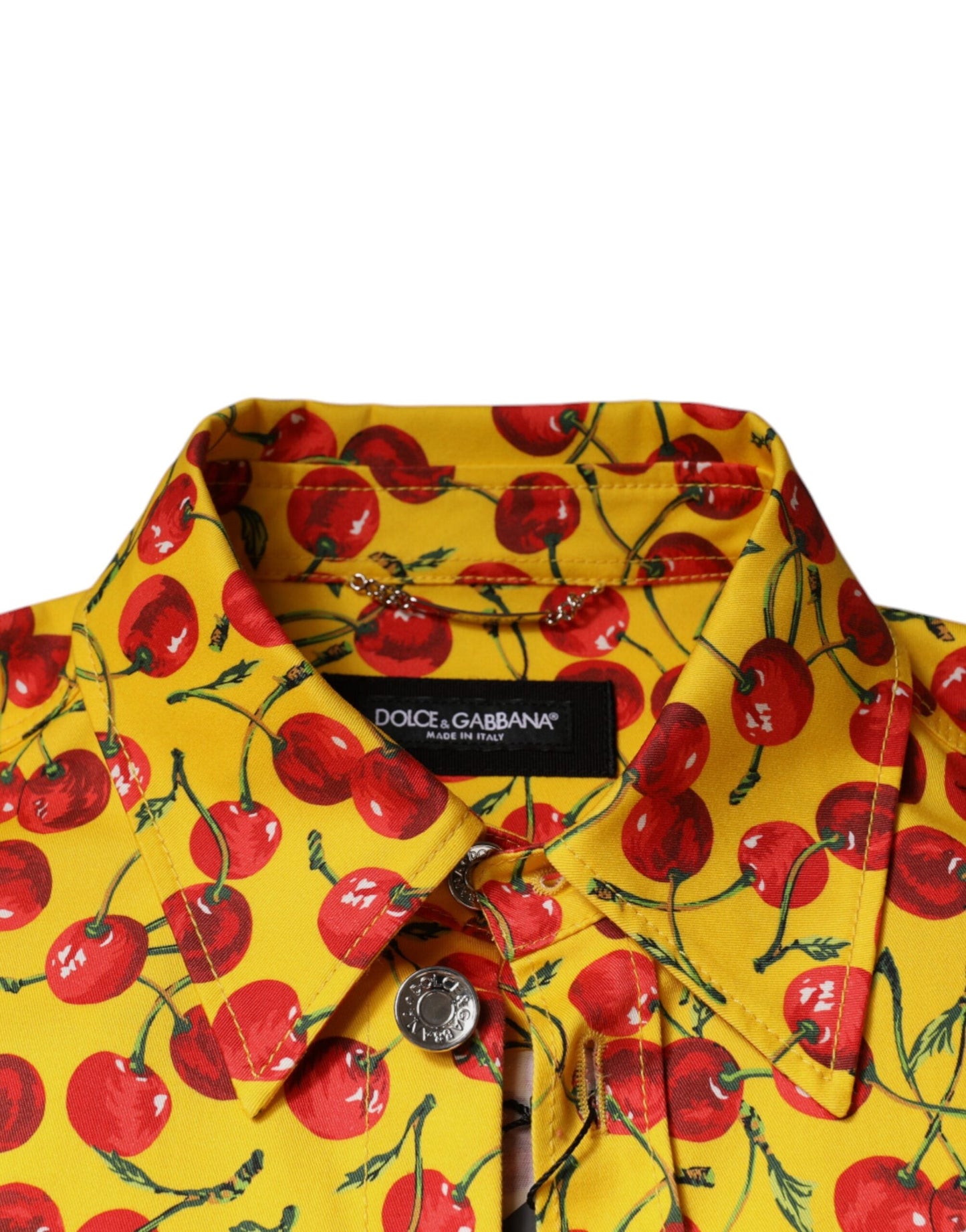 Dolce & Gabbana Yellow Cherry Button Down Men Casual Shirt - IT54 | XL