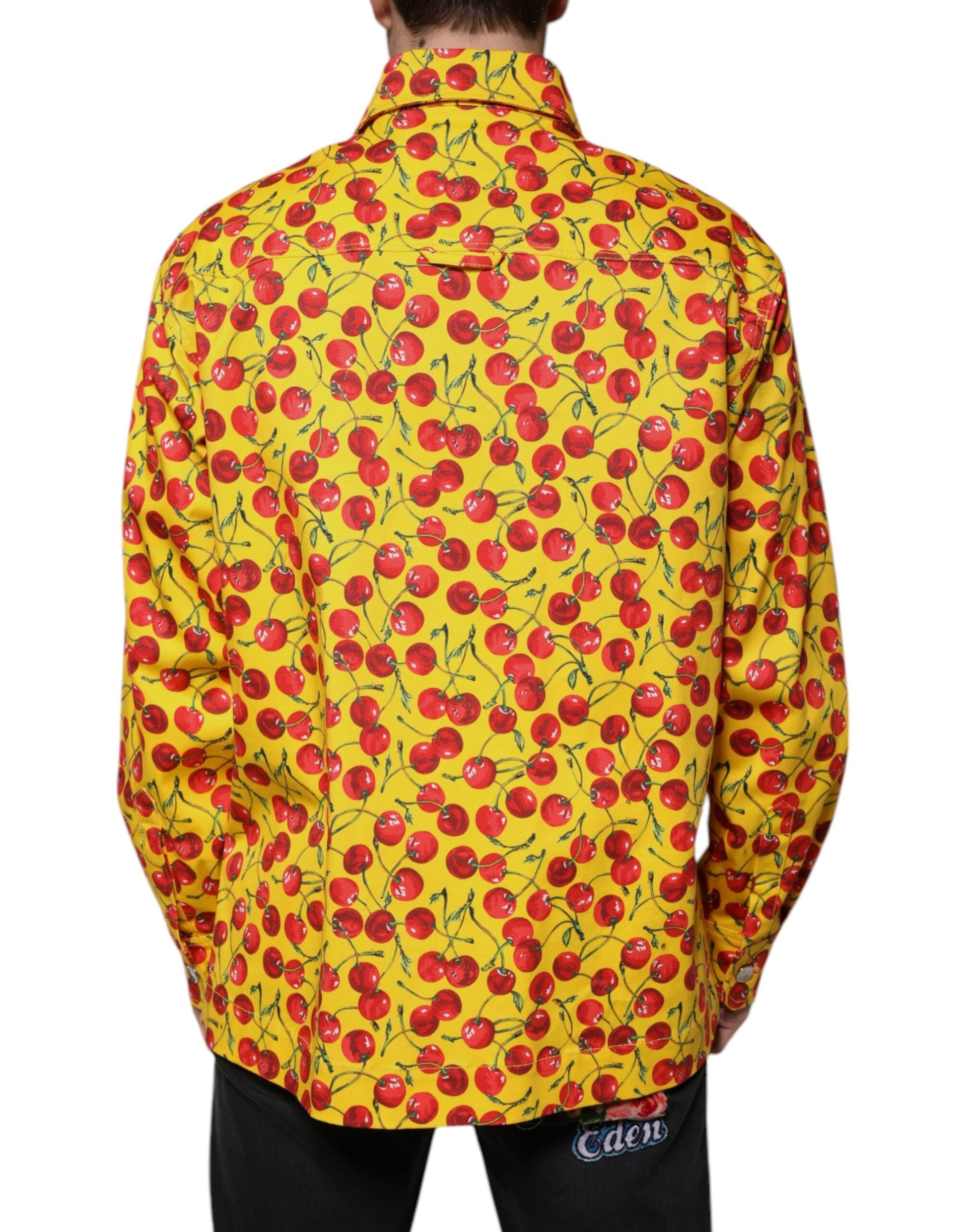 Dolce & Gabbana Yellow Cherry Button Down Men Casual Shirt - IT54 | XL