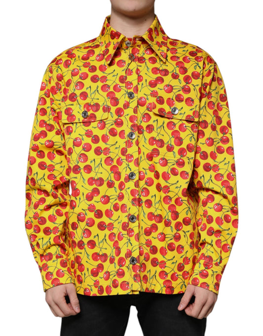 Dolce & Gabbana Yellow Cherry Button Down Men Casual Shirt - IT54 | XL