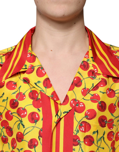 Dolce & Gabbana Yellow Cherry Button Down Silk Casual Shirt - IT43 | 2XL