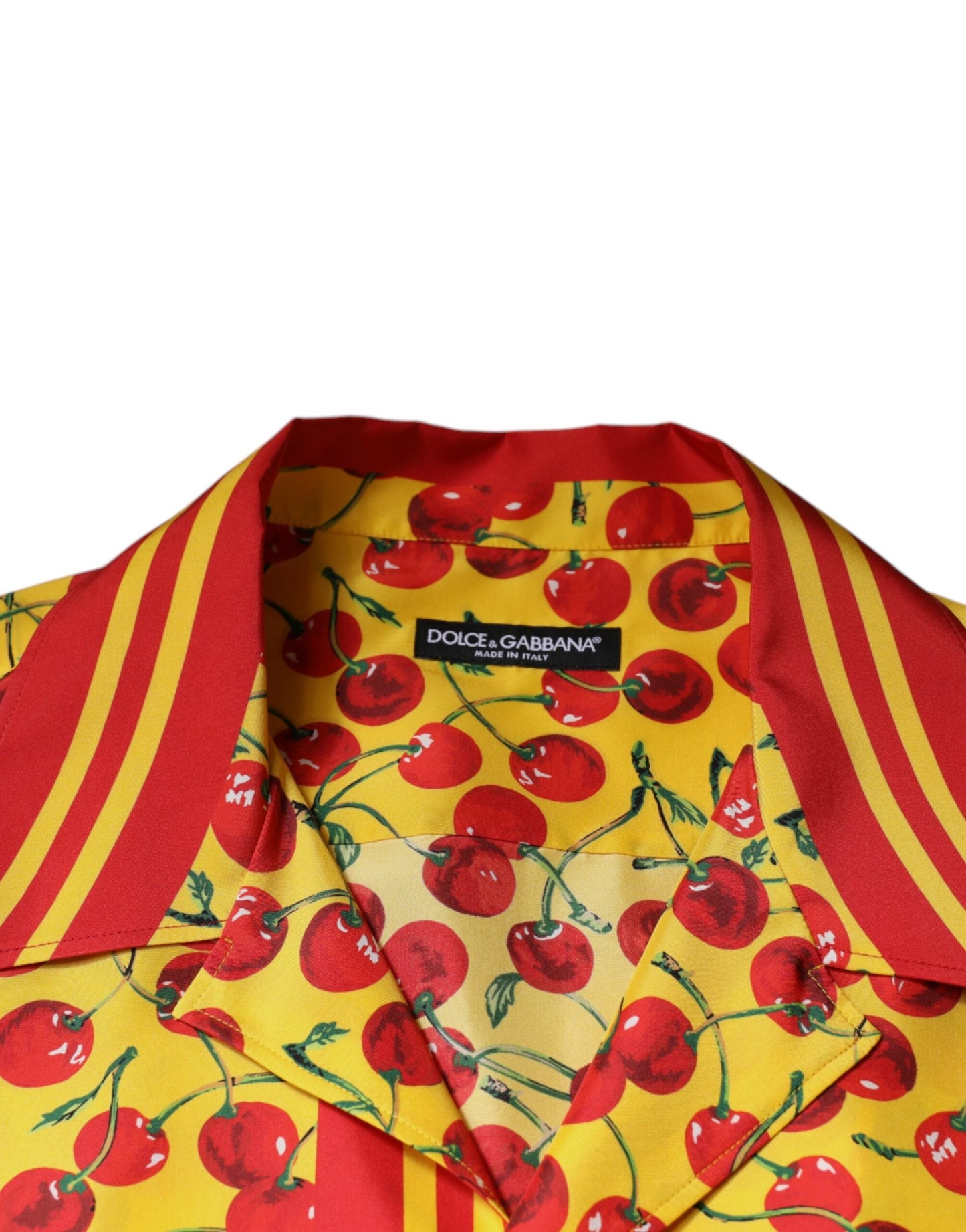 Dolce & Gabbana Yellow Cherry Button Down Silk Casual Shirt - IT43 | 2XL