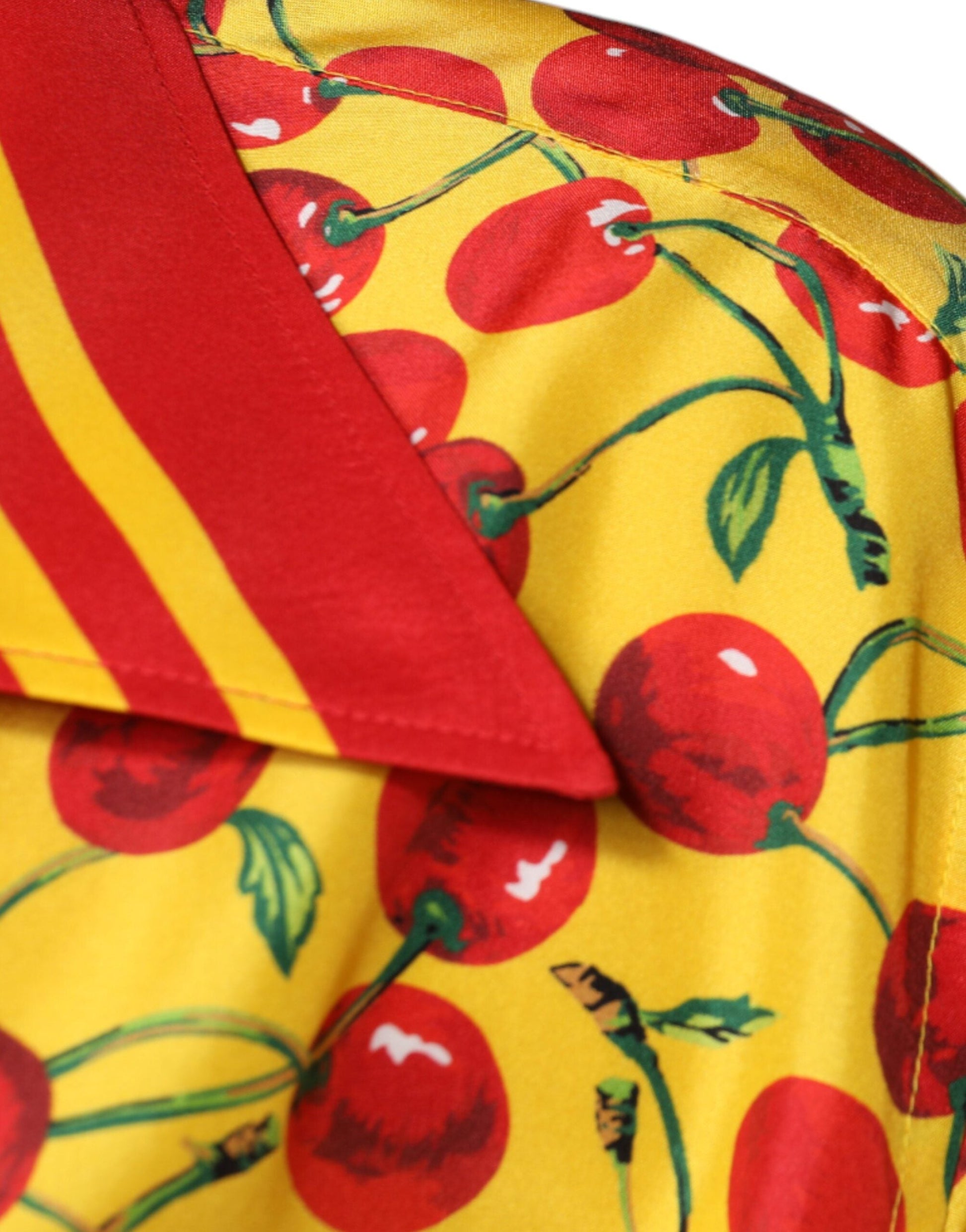 Dolce & Gabbana Yellow Cherry Button Down Silk Casual Shirt - IT43 | 2XL