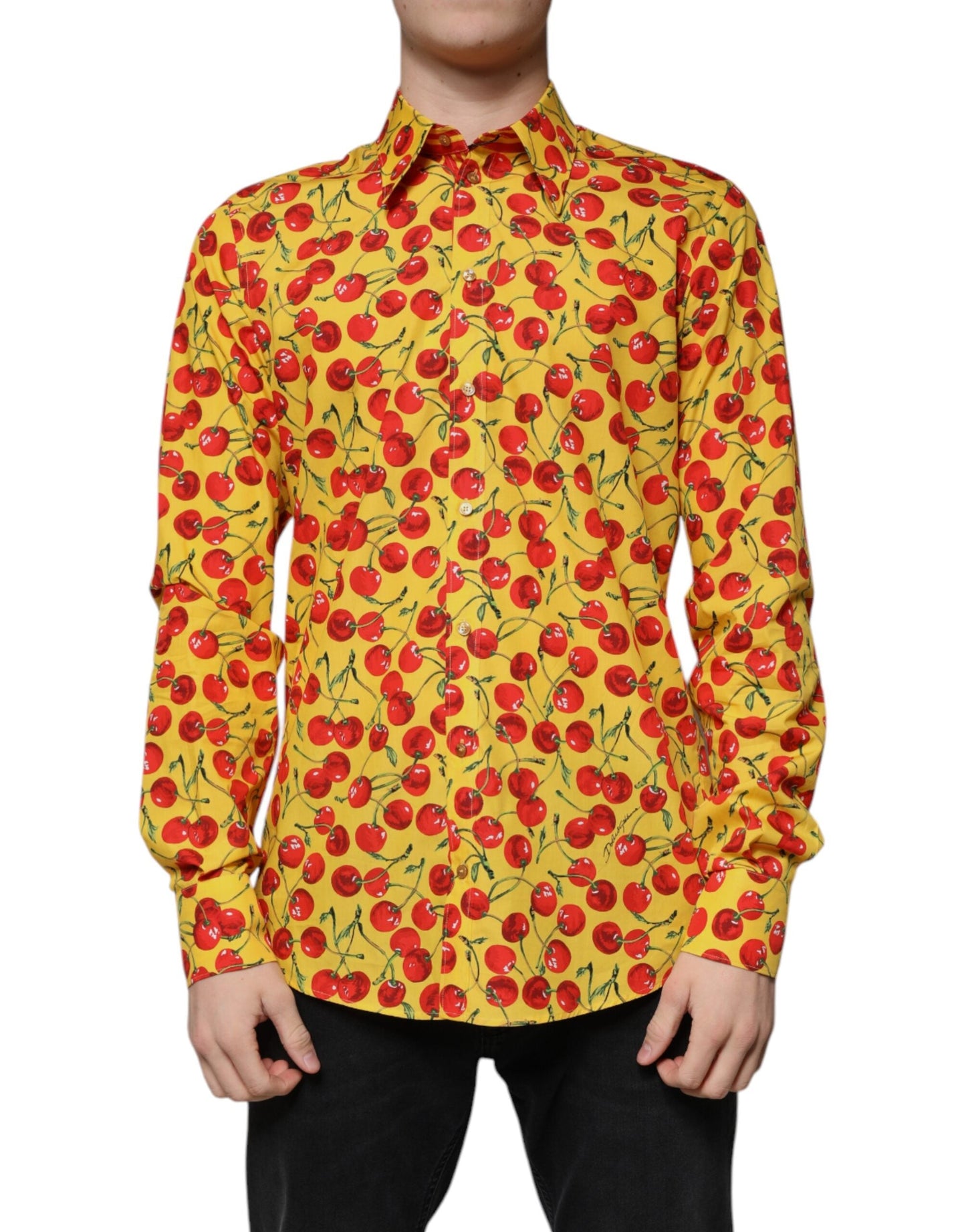 Dolce & Gabbana Yellow Cherry Cotton MARTINI Dress Shirt - IT40 | M