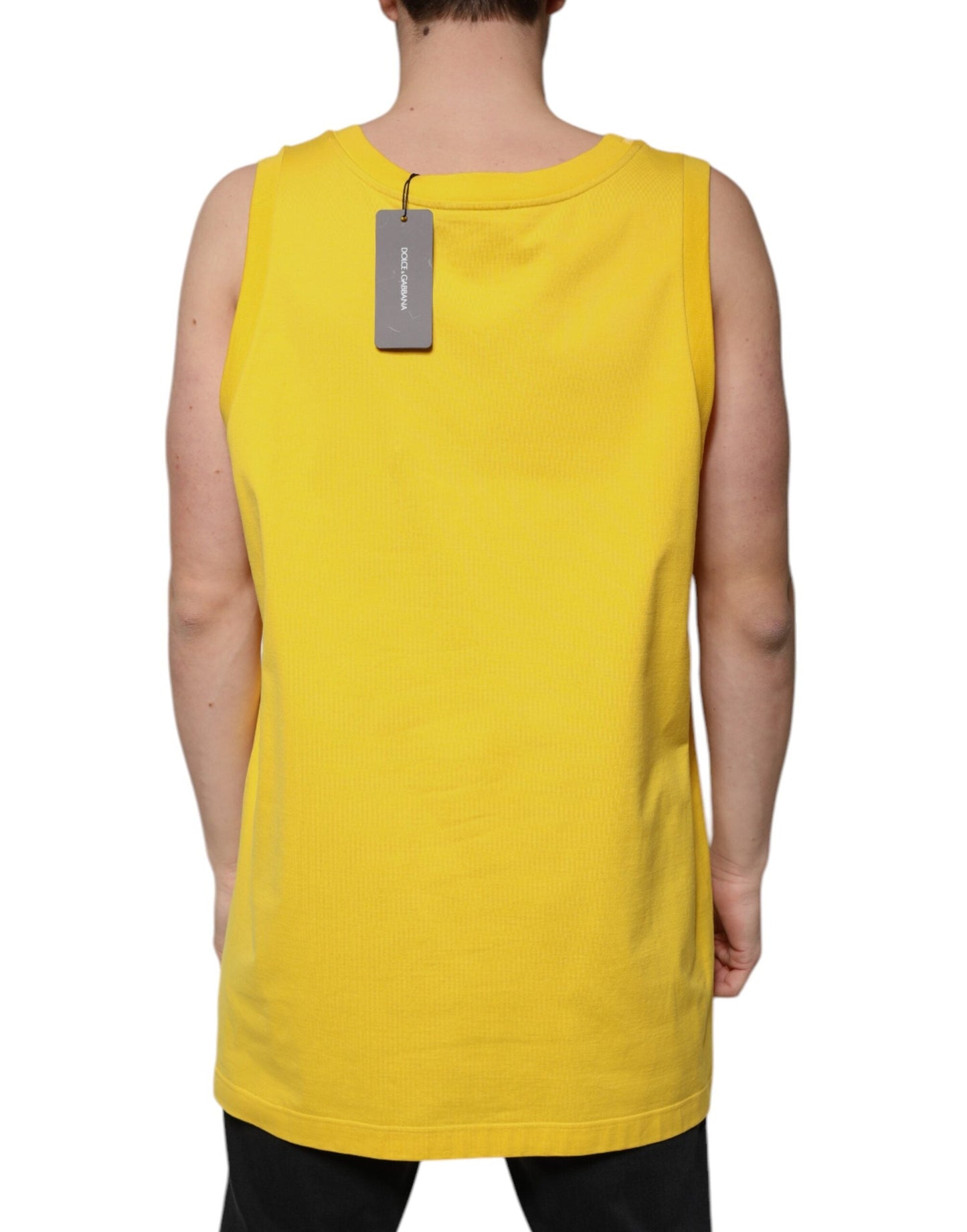 Dolce & Gabbana Yellow Cotton Round Neck Sleeveless T-shirt - IT50 | L