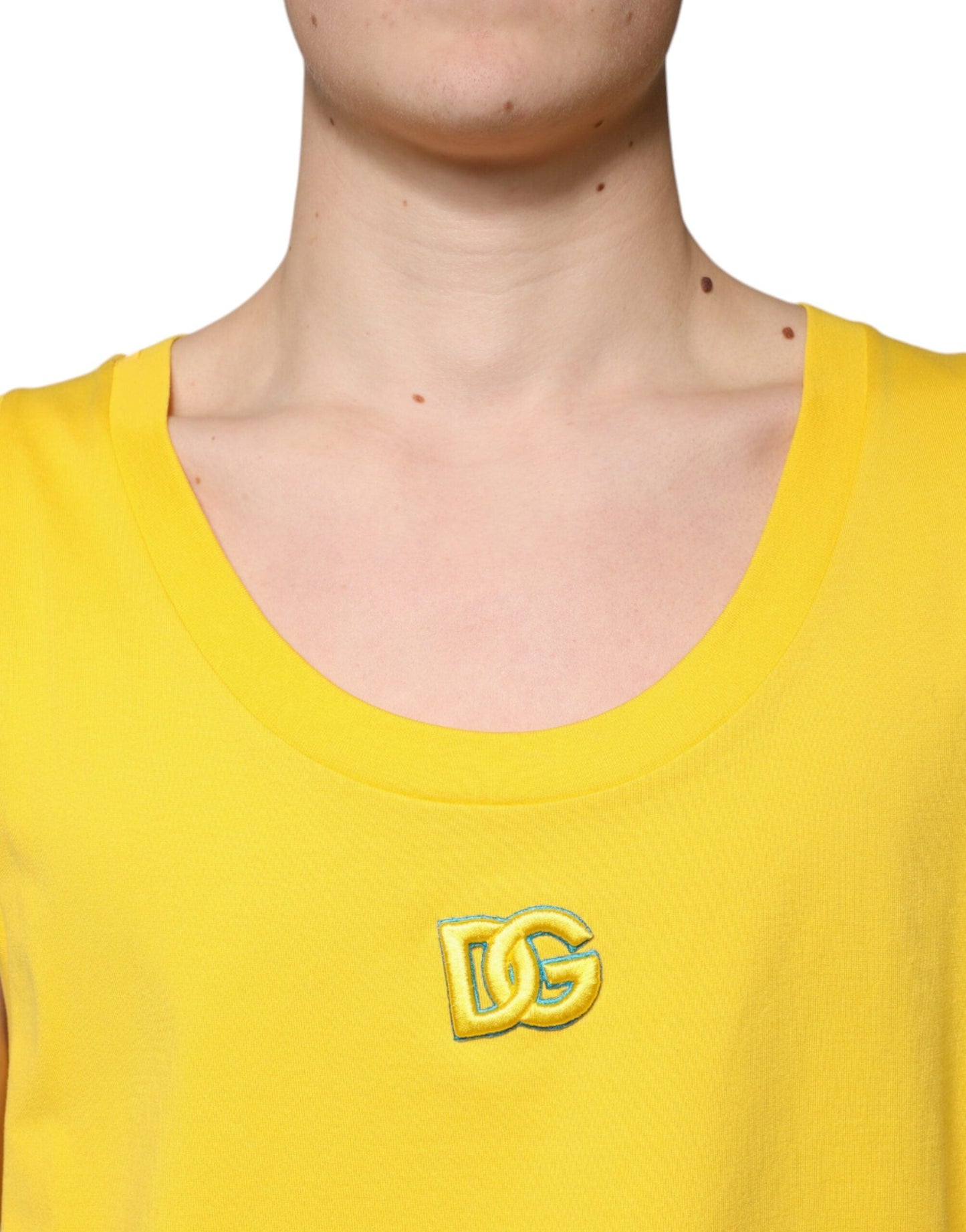 Dolce & Gabbana Yellow Cotton Round Neck Sleeveless T-shirt - IT50 | L