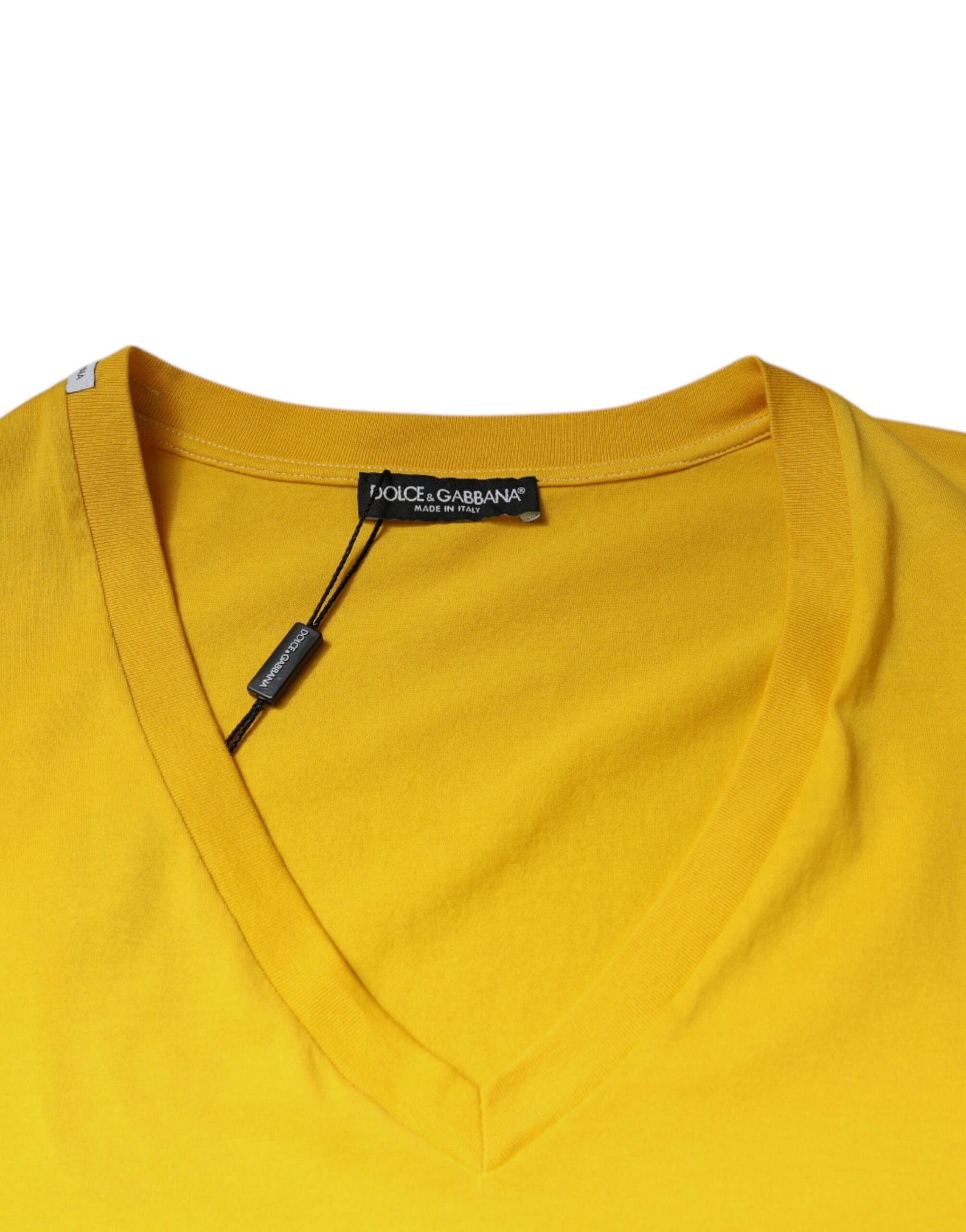 Dolce & Gabbana Yellow Cotton V-neck Short Sleeves T-shirt - IT54 | XL