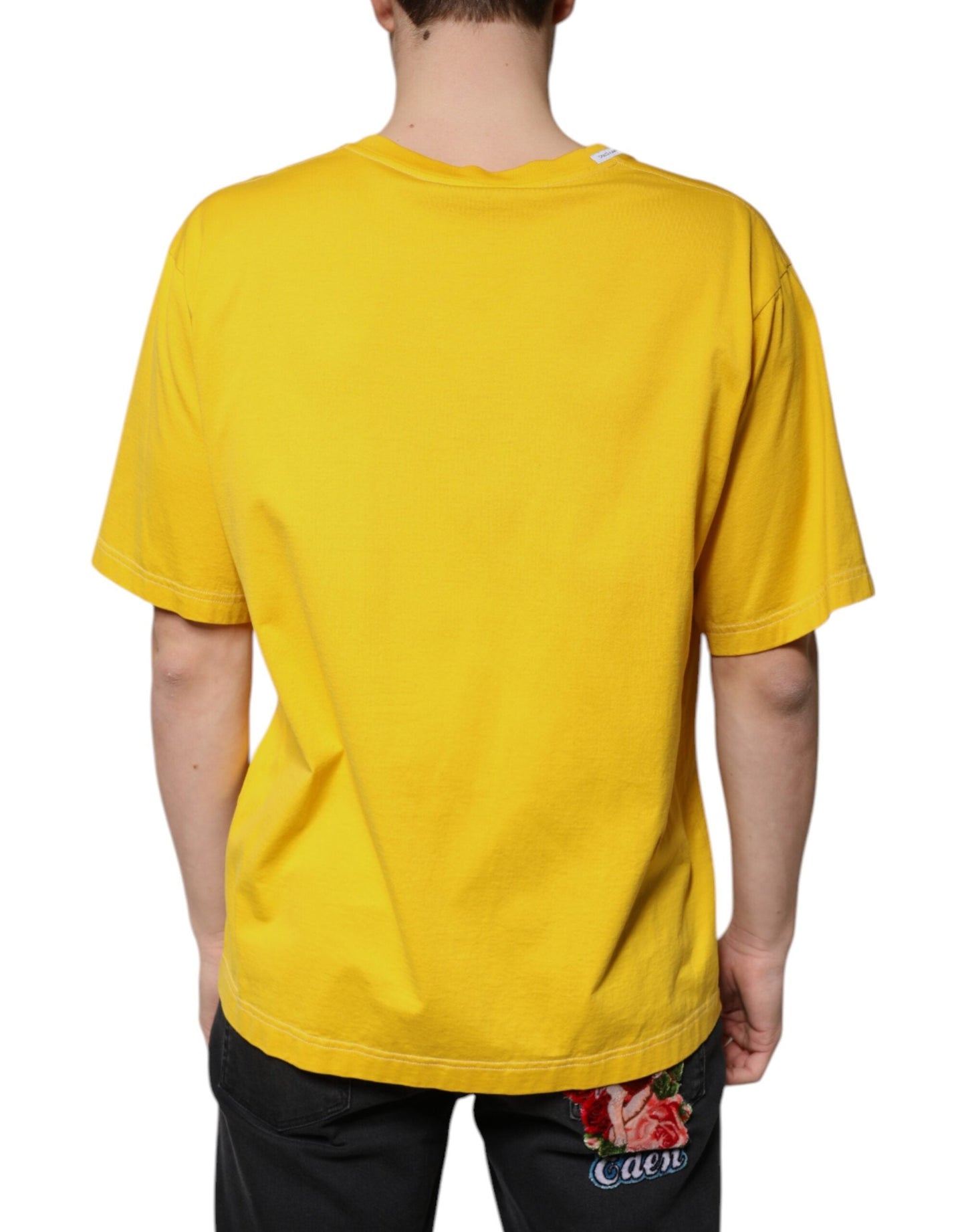 Dolce & Gabbana Yellow Cotton V-neck Short Sleeves T-shirt - IT54 | XL