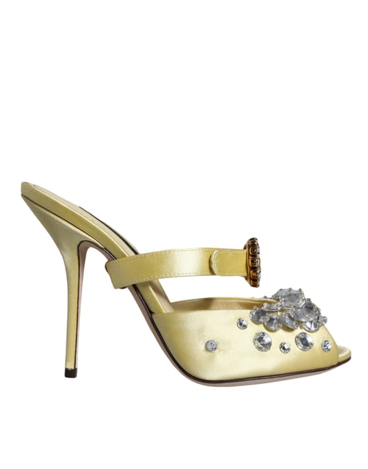 Dolce & Gabbana Yellow Mary Janes Satin Crystal Sandals Shoes - EU35/US5