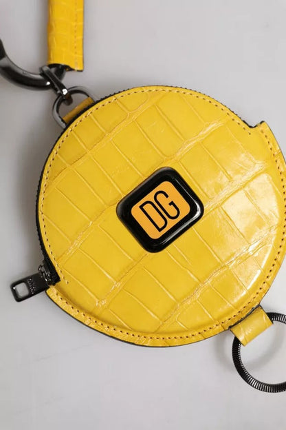 Dolce & Gabbana Yellow Round Leather DG Logo Coin Purse Lanyard Wallet