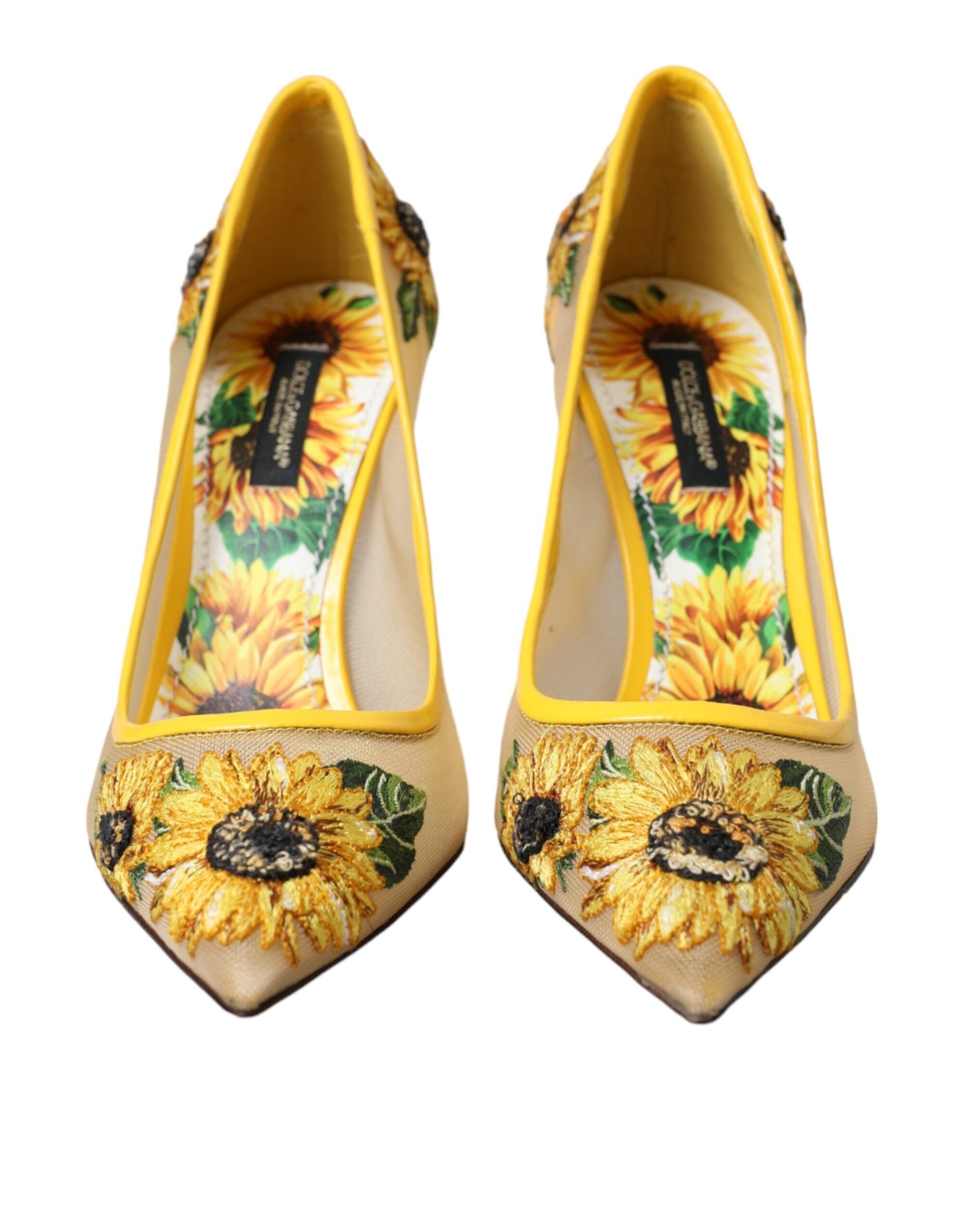 Dolce & Gabbana Yellow Sunflower Mesh Heels Pumps Shoes - EU36/US5.5