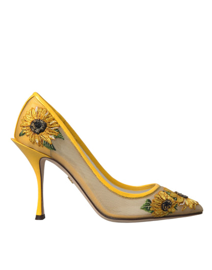 Dolce & Gabbana Yellow Sunflower Mesh Heels Pumps Shoes - EU36/US5.5