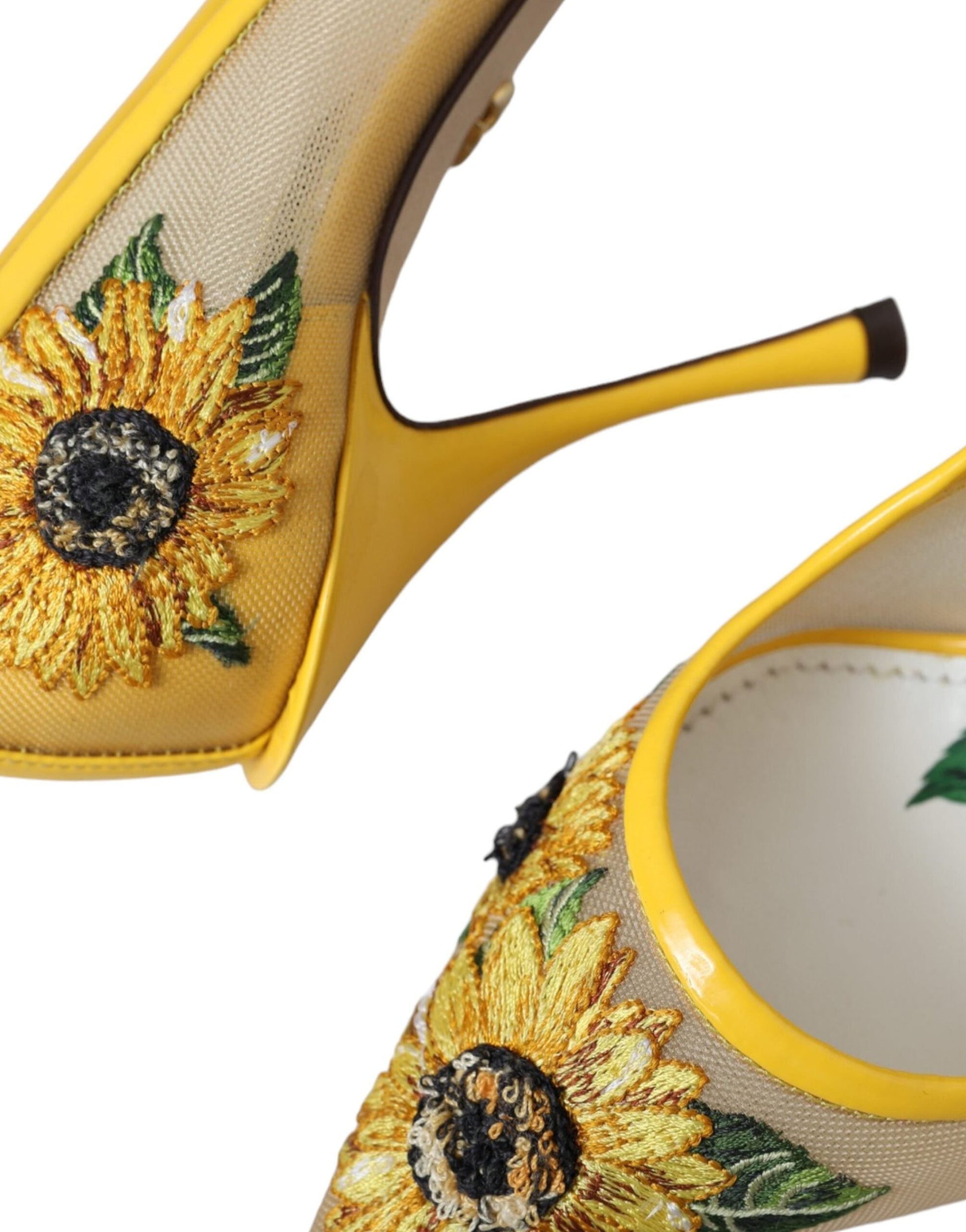 Dolce & Gabbana Yellow Sunflower Mesh Heels Pumps Shoes - EU36/US5.5