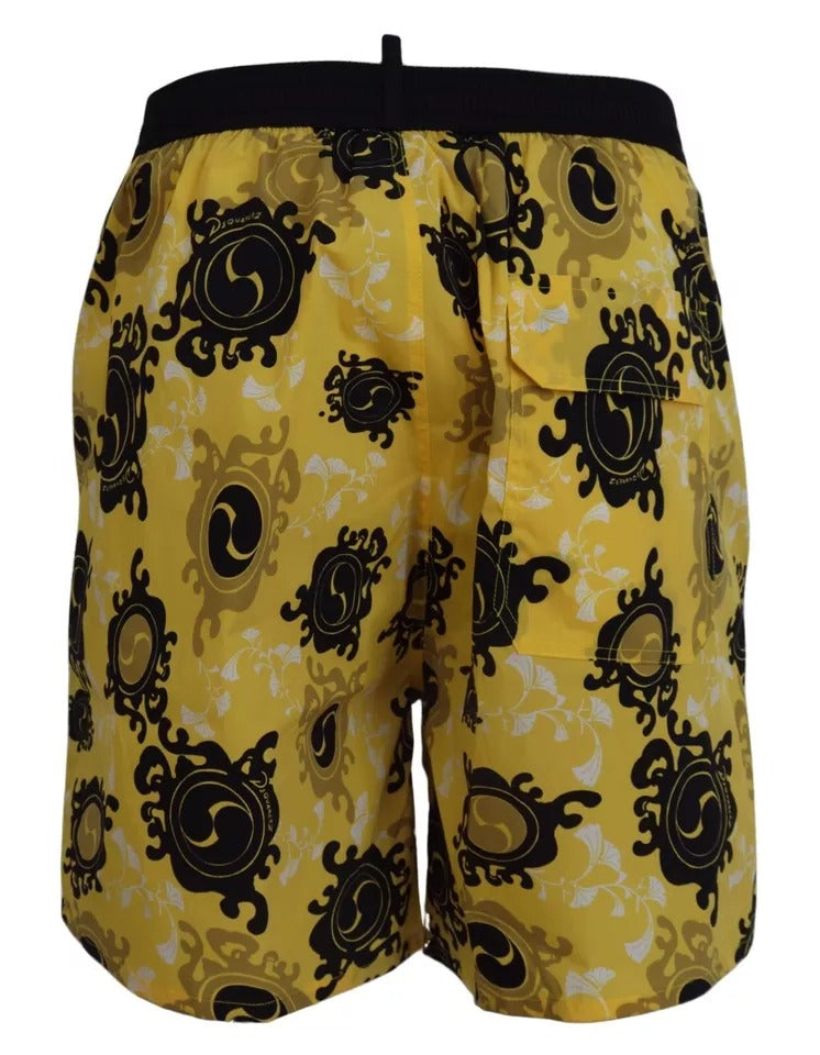 Dsquared² Yellow Black Printed Nylon Beachwear Shorts Swimwear - IT48 | M