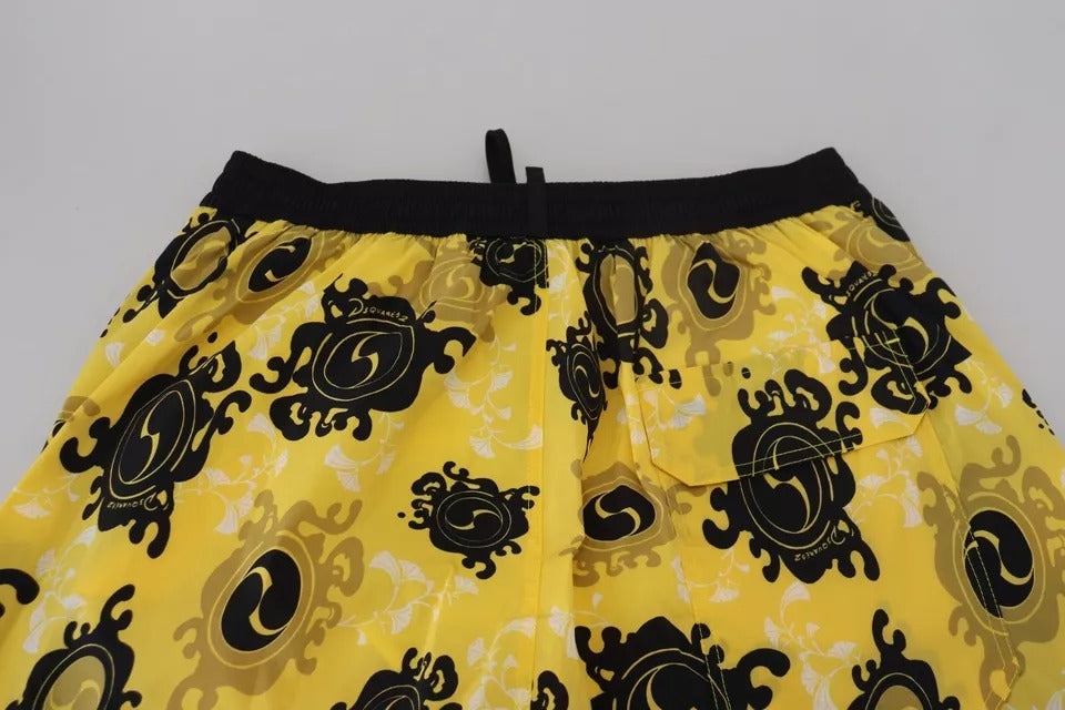 Dsquared² Yellow Black Printed Nylon Beachwear Shorts Swimwear - IT48 | M