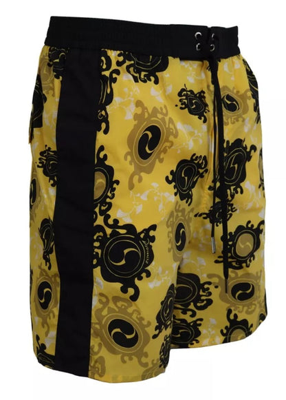 Dsquared² Yellow Black Printed Nylon Beachwear Shorts Swimwear - IT48 | M